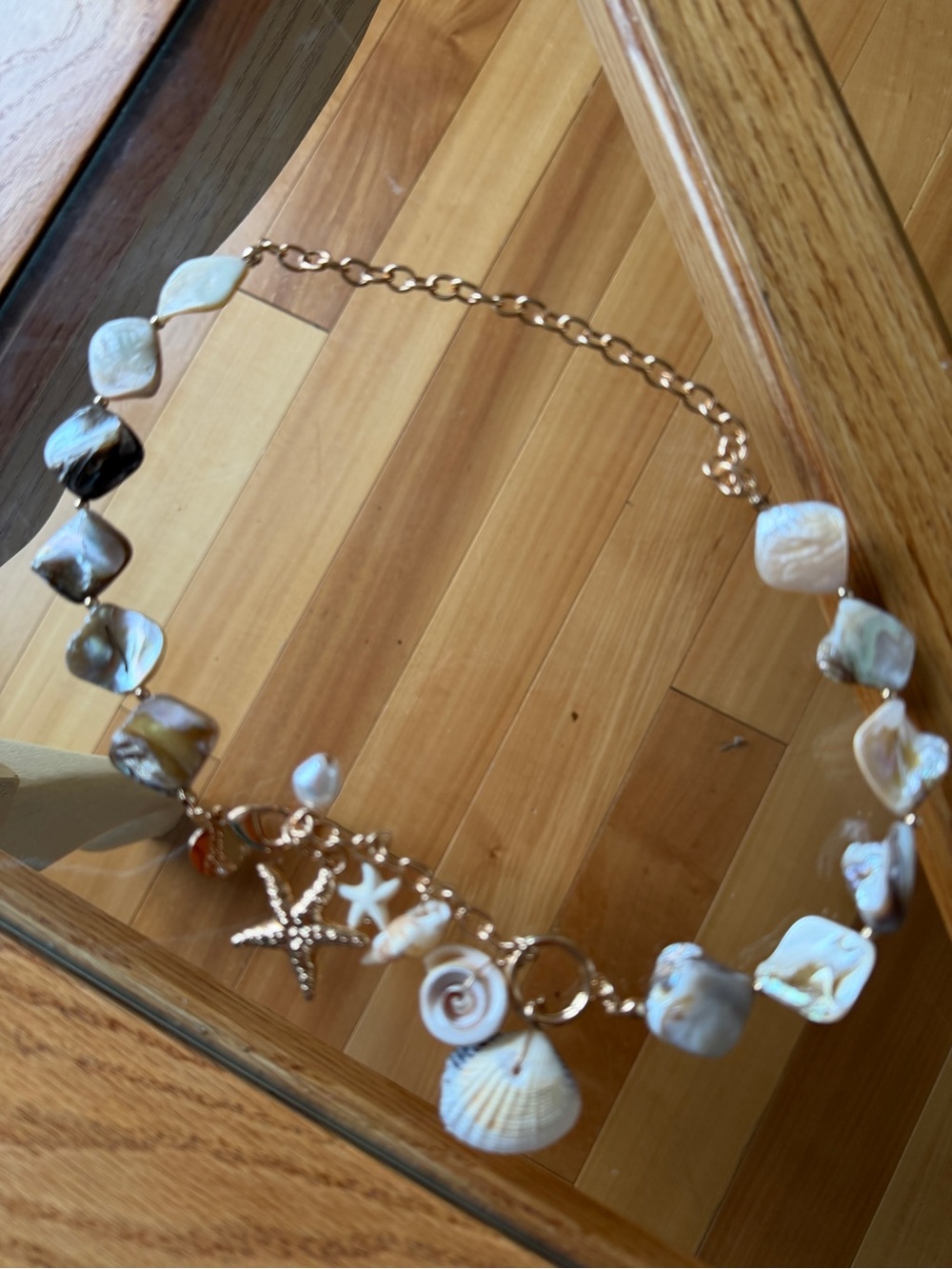 Seashell Charm Necklace - Iridescent Shell & Gold Accents